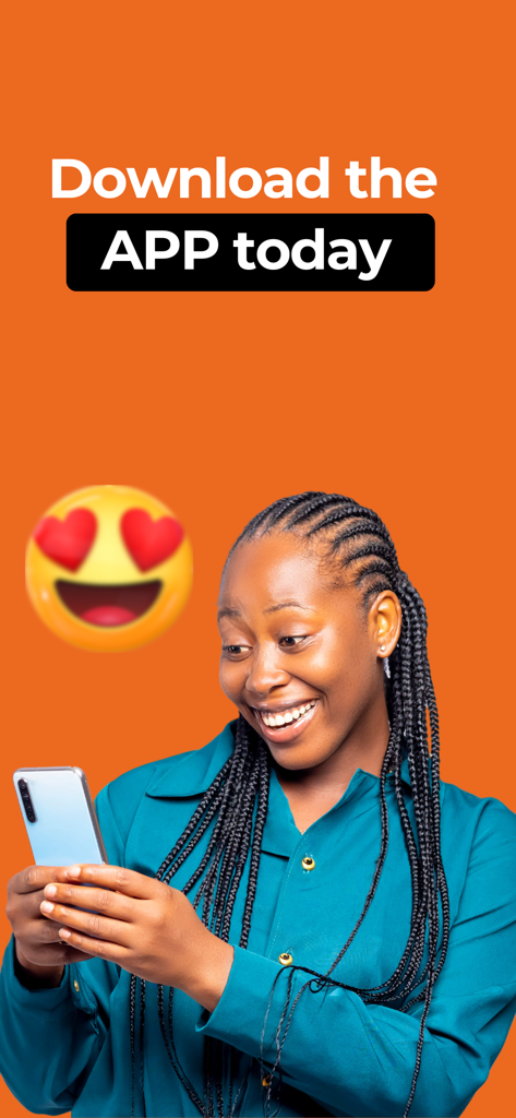 MinatPay: Cheap Data & Airtime - Mujer sonriente mirando la pantalla de su teléfono con el texto Descarga la app hoy mismo