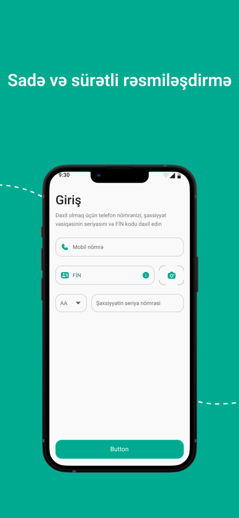 KredAqro - Écran de connexion de l'application KredAqro montrant les champs pour le numéro de mobile et les informations d'identification azerbaïdjanaises pour une gestion de crédit sécurisée