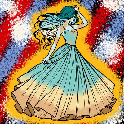 realistic woman with dress flowing in the wind