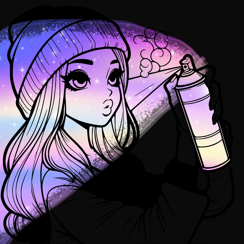 realistic girl spray painting