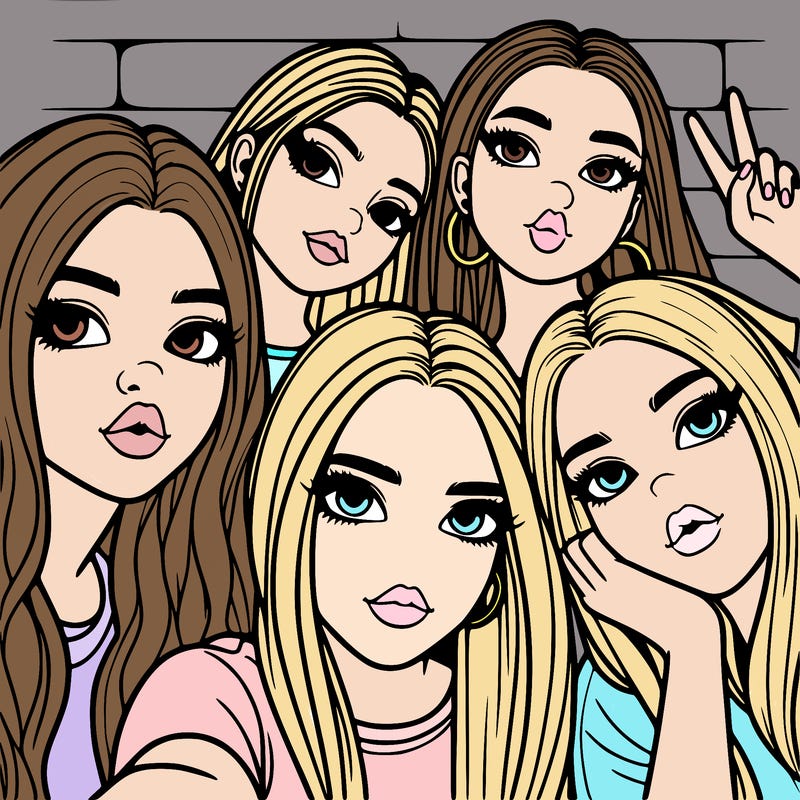 group of teen girls friends y2k up close in a selfie