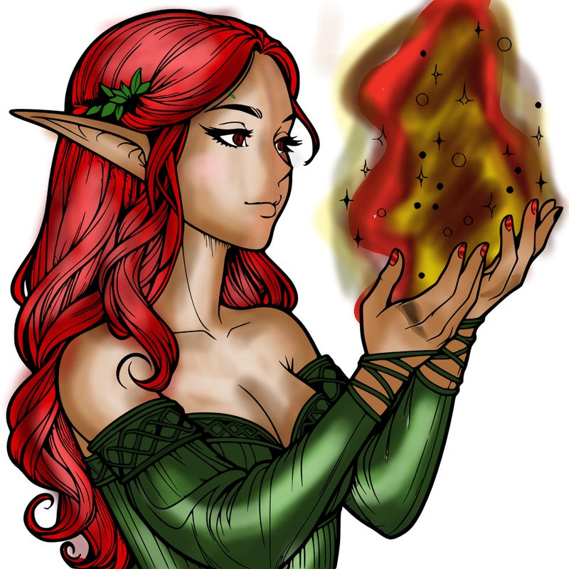 realistic elf girl doing magic