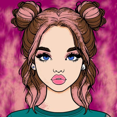 realistic girl with two buns in hair and lips
