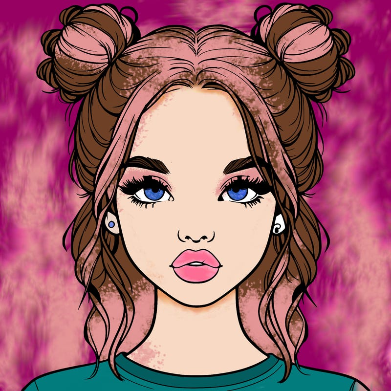 realistic girl with two buns in hair and lips