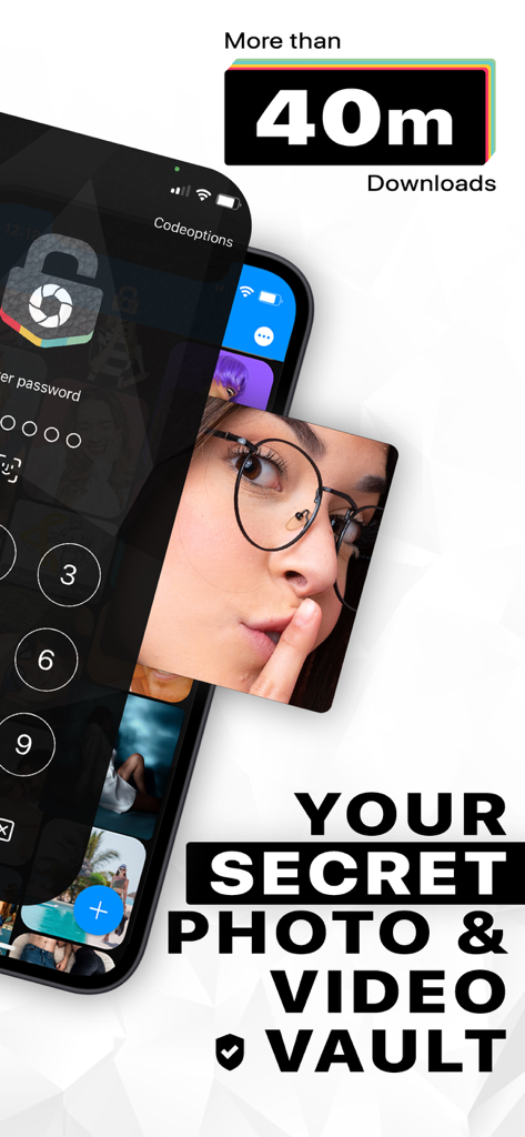 LockMyPix Secret Photo Vault - LockMyPix app interface showing a secure secret photo and video vault with PIN protection