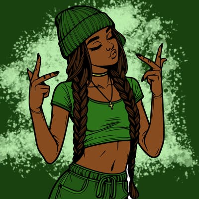 realistic teenage girl with braids and a beanie and crop top doing 🫶🏼