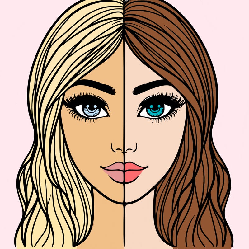 beautiful woman split face