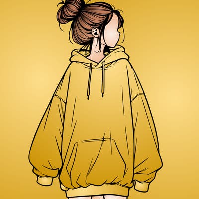 realistic girl with a oversized sweatshirt on and a bun