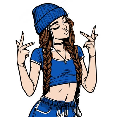 realistic teenage girl with braids and a beanie and crop top doing 🫶🏼