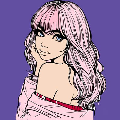 realistic girl with bangs looking over her shoulder