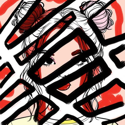 realistic girl with two buns in hair and lips