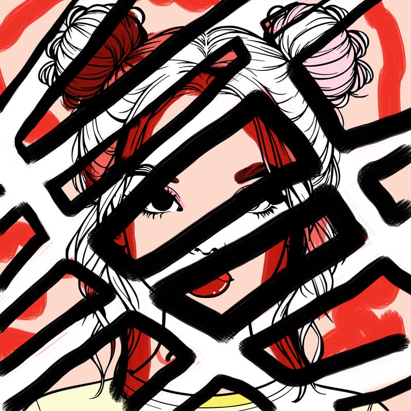 realistic girl with two buns in hair and lips