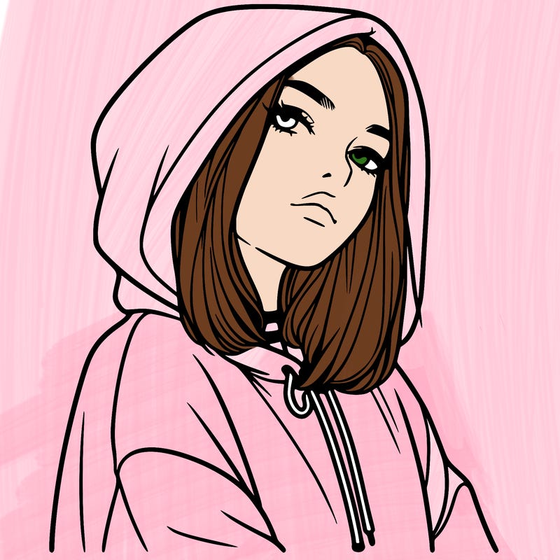 a realistic girl in a hoodie