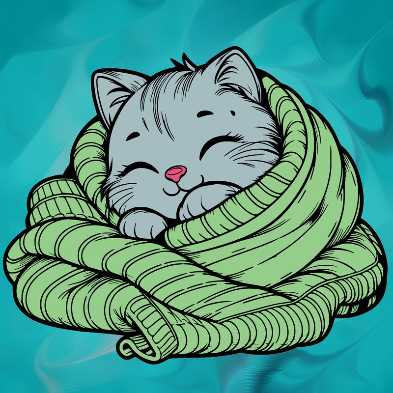 realistic cozy cat in a blanket