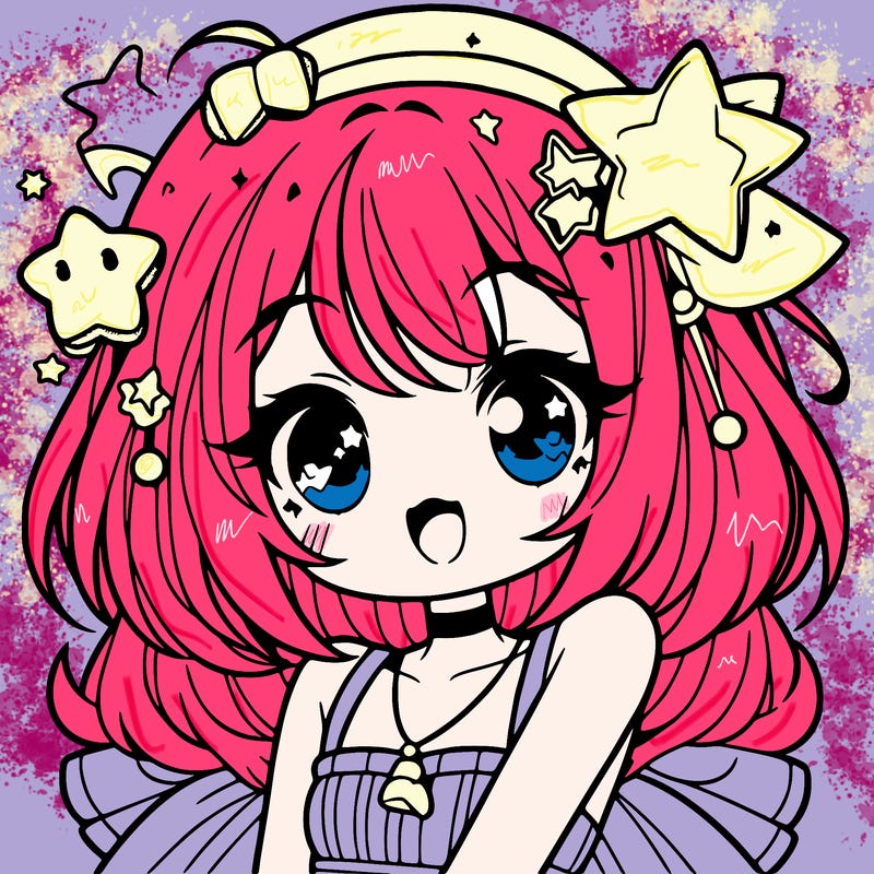 cute anime girl with star accessories