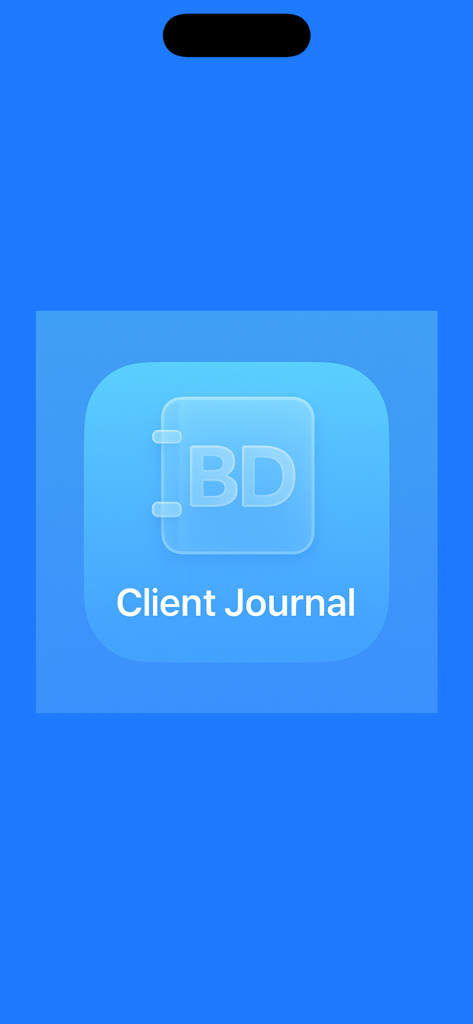 Client Journal - Client Journal app splash screen with a blue notebook icon and the name Client Journal
