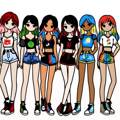 a group of girls wearing crop tops and shorts