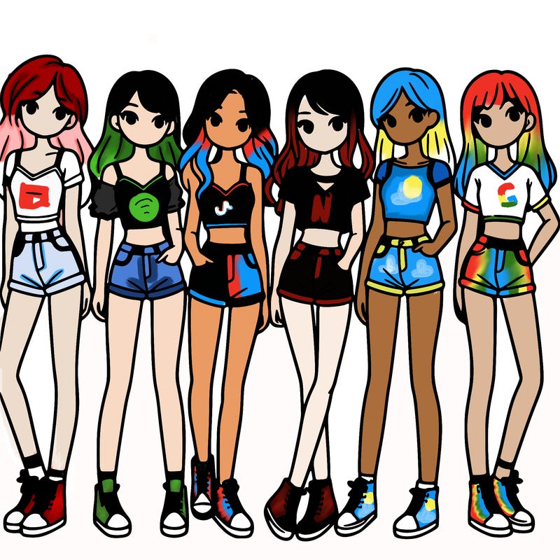 a group of girls wearing crop tops and shorts