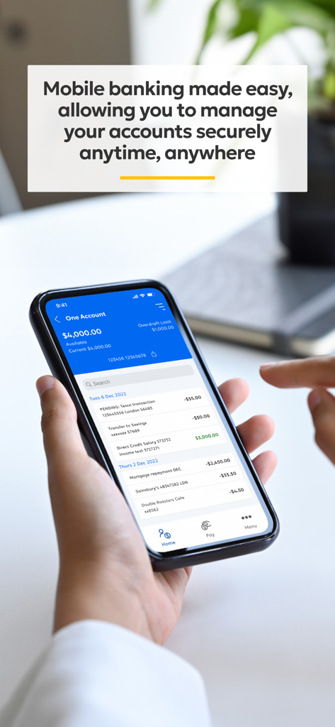 BOQ Specialist Mobile Banking - Application bancaire mobile BOQ Specialist affichant le solde du compte et l'historique des transactions sur un smartphone