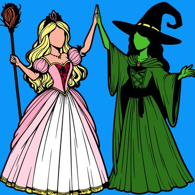 detailed realistic split of a princess and a witch
