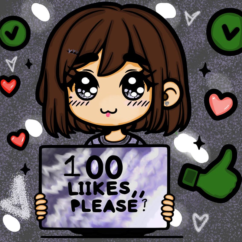 a girl with a sign saying 100 likes, please