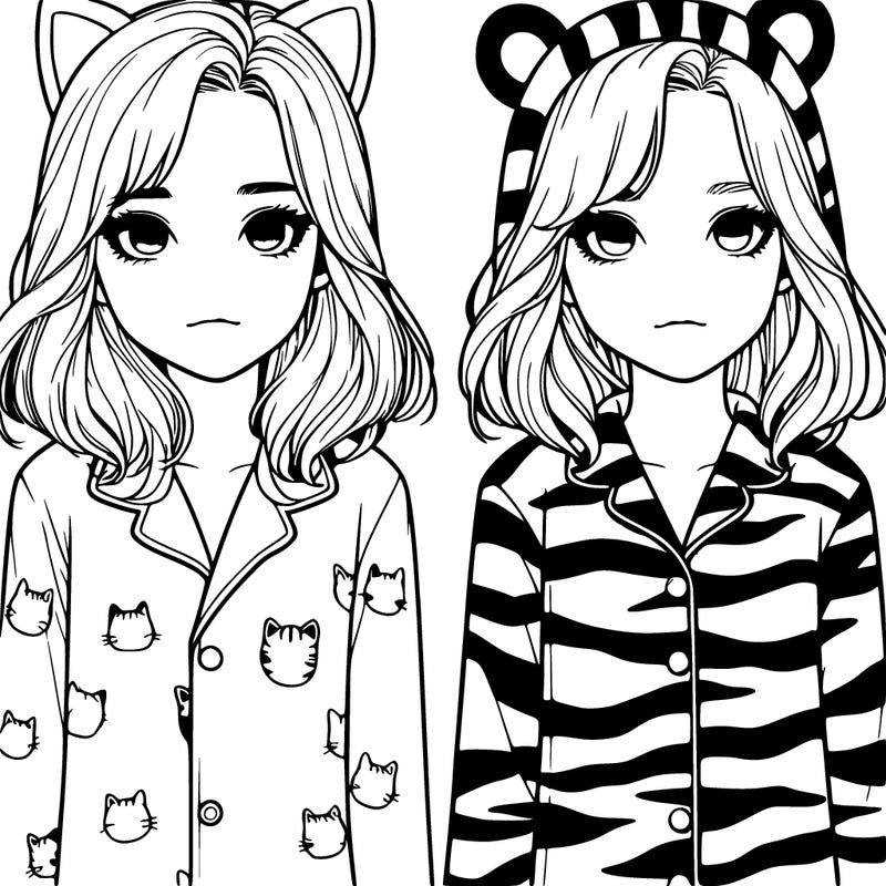 2 realistic girls 1 with cat pajamas the other with tiger pajamas