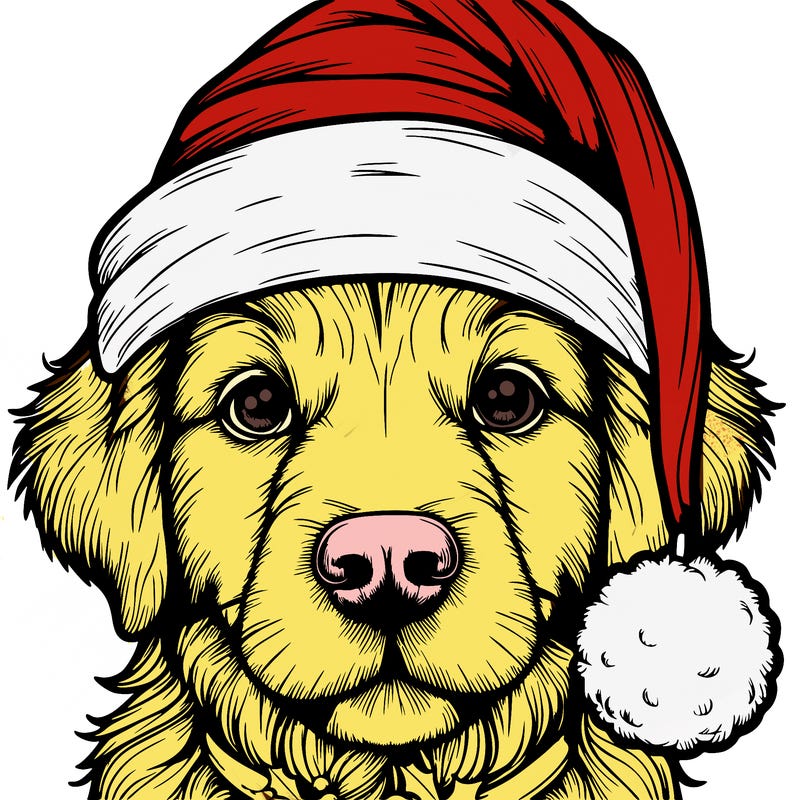 realistic dog with a christmas hat