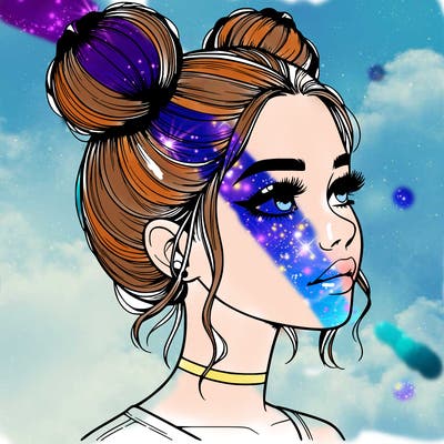 realistic girl with buns on the top of her head