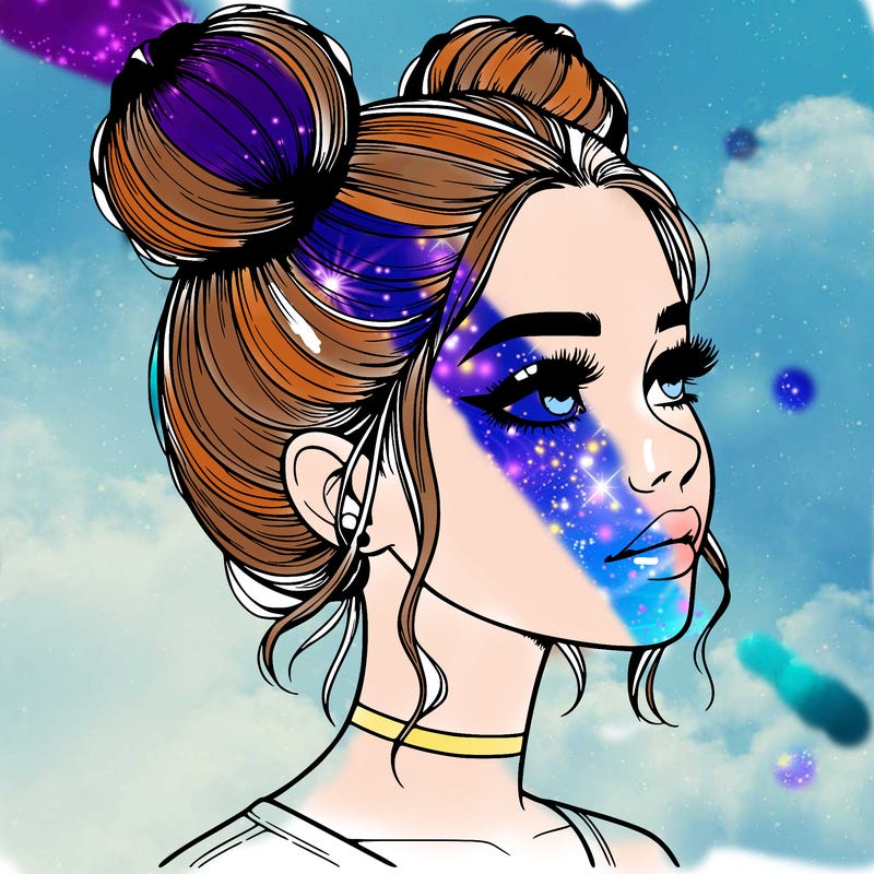 realistic girl with buns on the top of her head