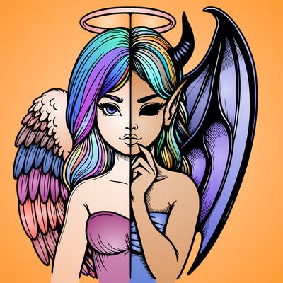 realistic angel half demon