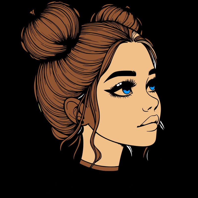 realistic girl with buns on the top of her head