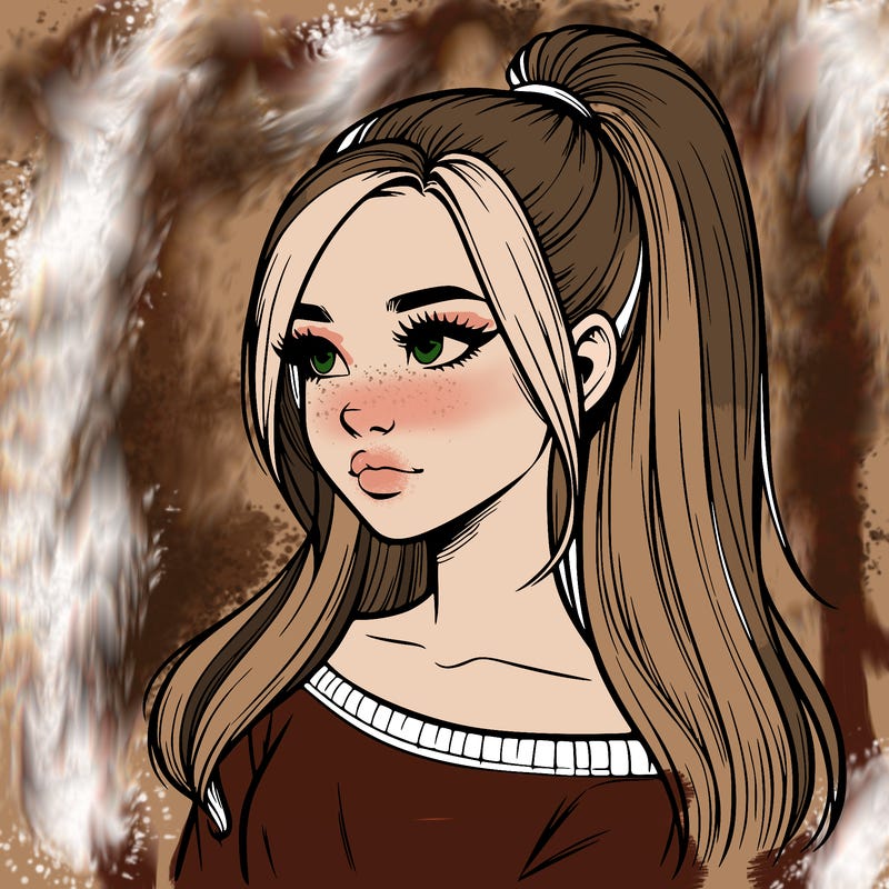 realistic girl with a high ponytail