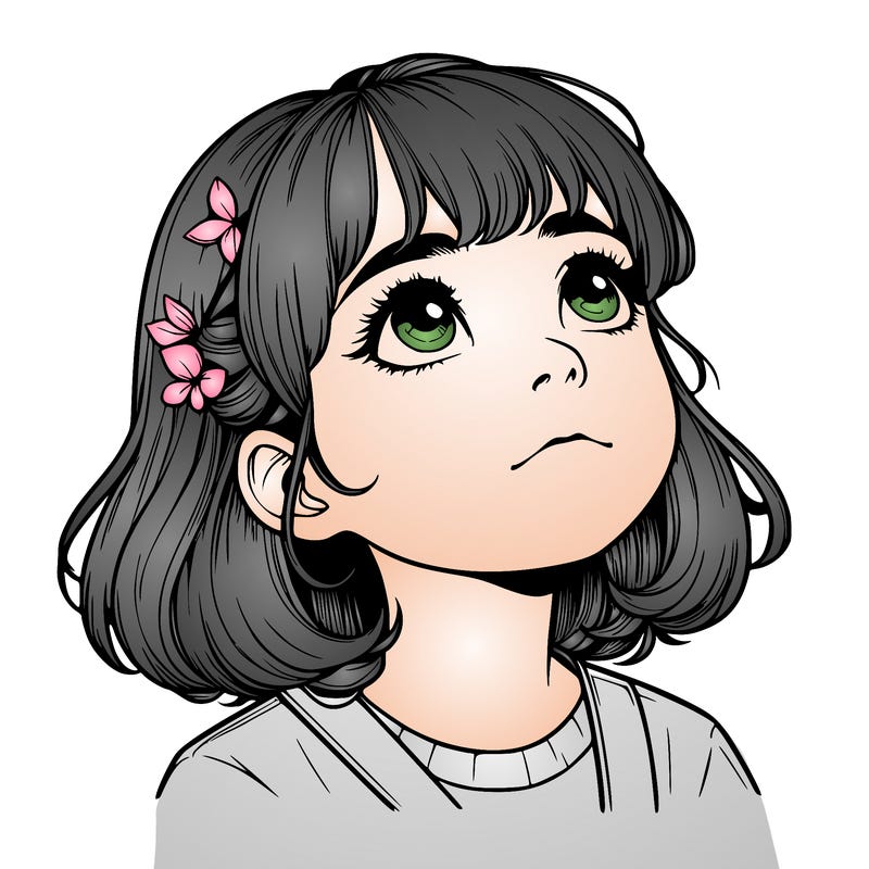 realistic girl looking up