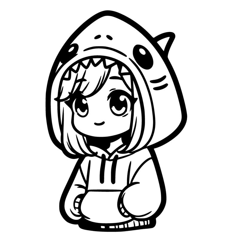 girl with shark hoodie on