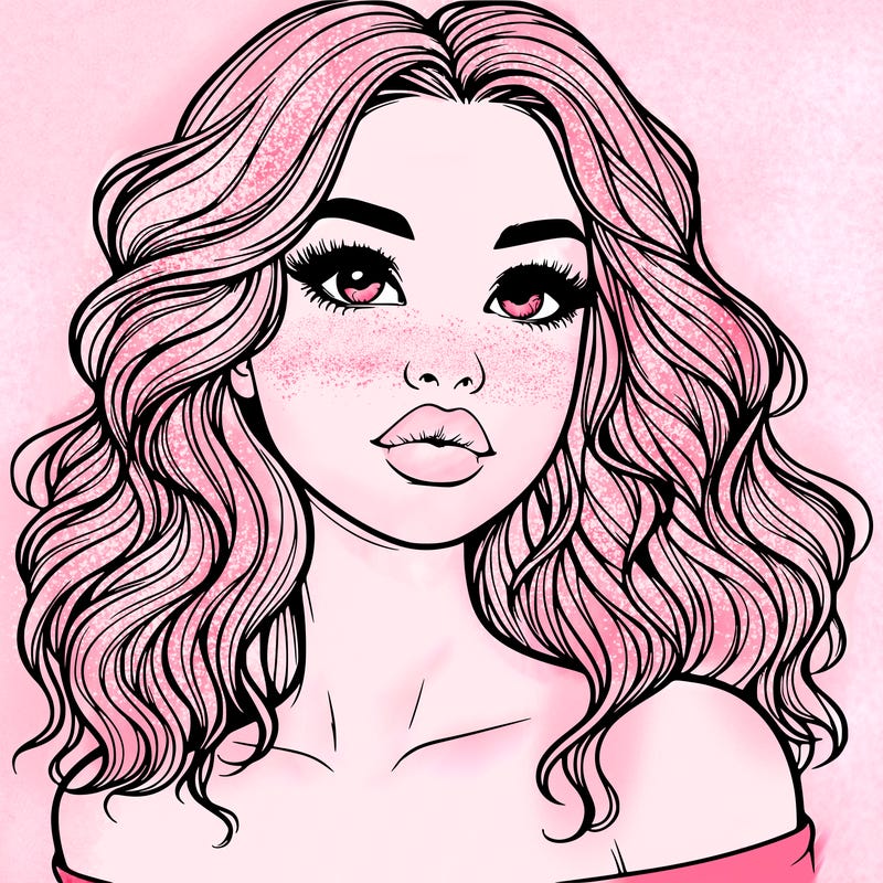realistic girl with wavy hair and lips