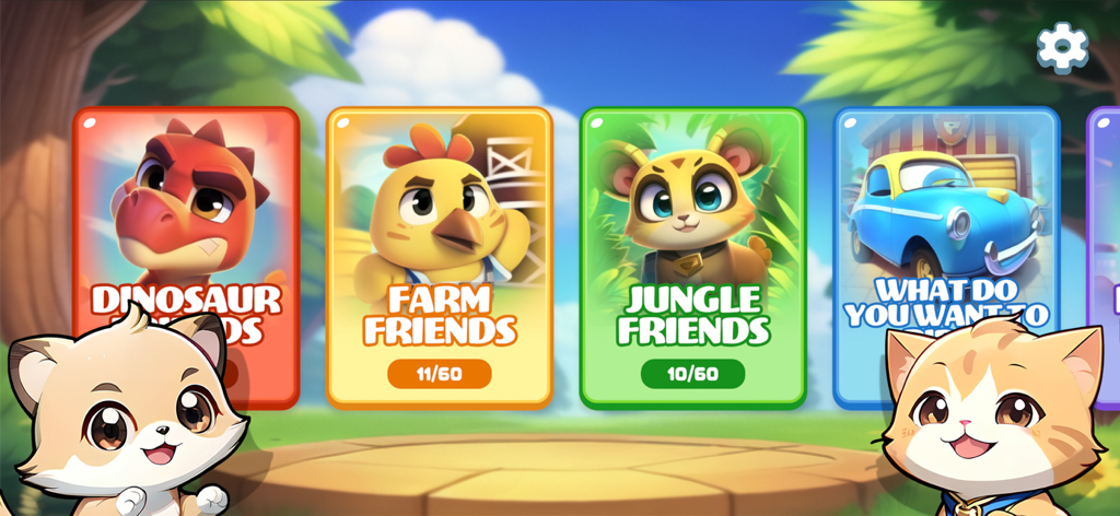 Dream Piece: Kids Jigsaw - Selection screen for Dream Piece kids jigsaw puzzles featuring dinosaur farm and jungle themes