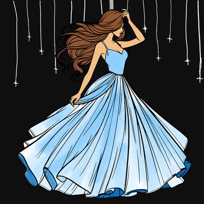 realistic woman with dress flowing in the wind