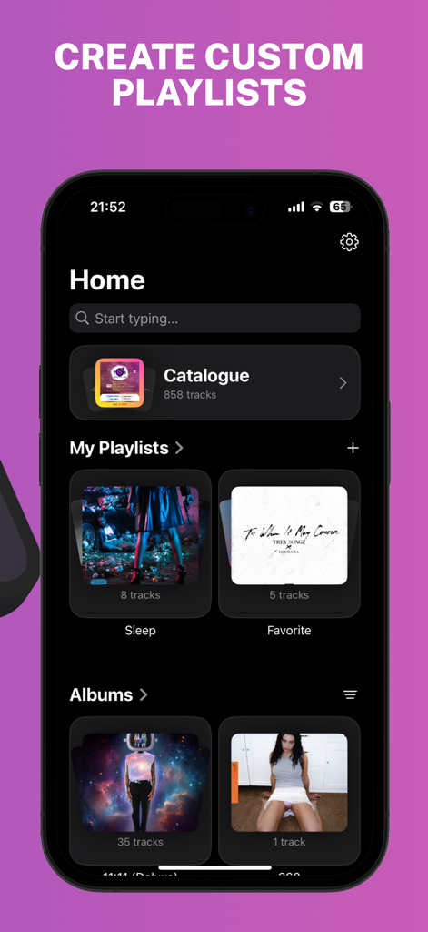 Musiq: Offline Music Player - Musiq app home screen displaying custom playlists and album collections