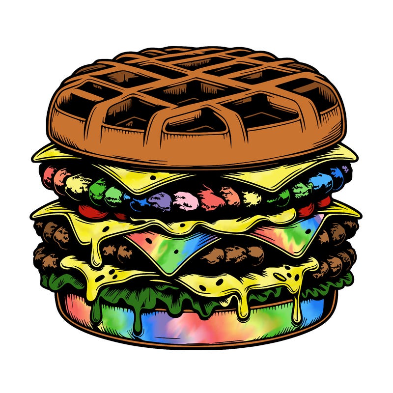 realistic waffle burger