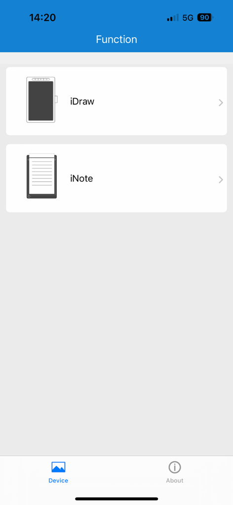 eDraw - Interfaz de la aplicación eDraw mostrando opciones de emparejamiento de dispositivos para hardware Bluetooth iDraw e iNote