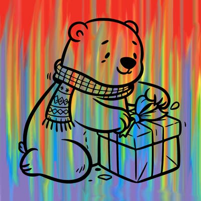 polar bear wrapping a present