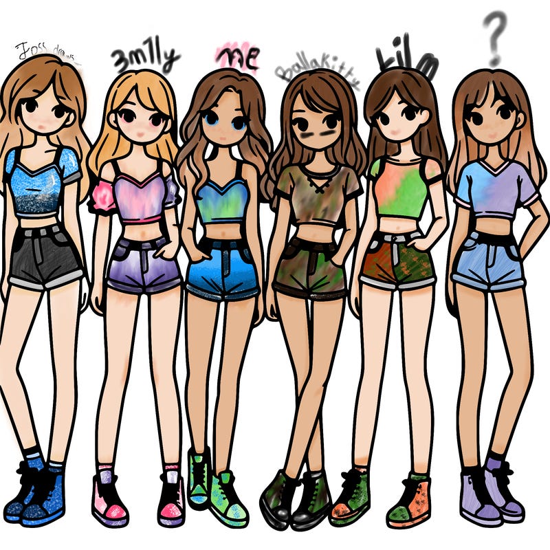 a group of girls wearing crop tops and shorts