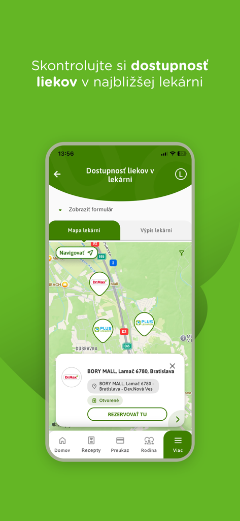 지도에서 약국을 찾고 약품 가용성을 확인하는 Union 보험 모바일 앱 인터페이스