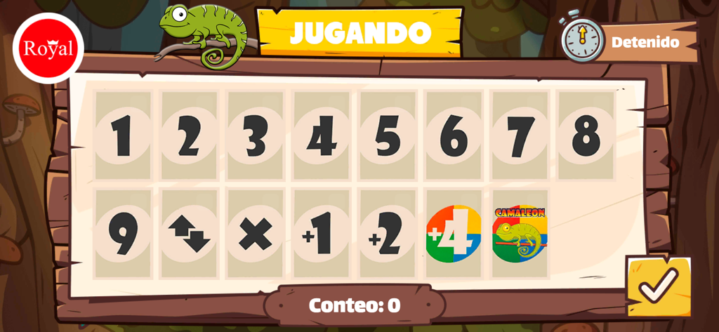 Camaleon App - Interface of the Camaleon App showing the smart card counting feature with a grid of numbered and special action cards