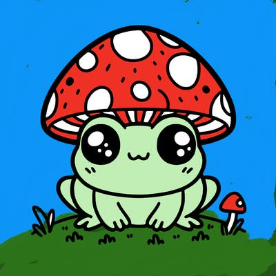 cute frog with mushroom hat