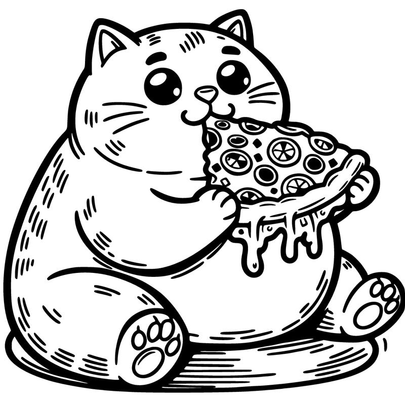 fat cat eating pizza