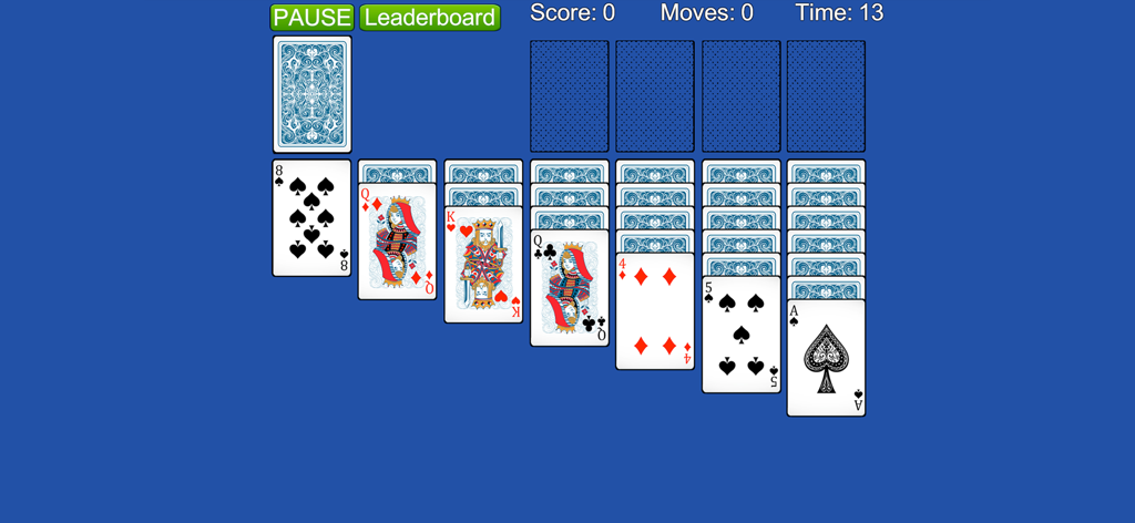 Solitaire Classic Klondike Ace - Juego de Solitario Klondike Clásico con cartas grandes y claras sobre un fondo azul