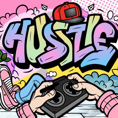 the word “hustle” in graffiti style art