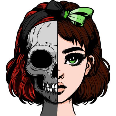 realistic girl with half skull mask