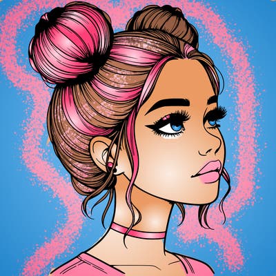 realistic girl with buns on the top of her head